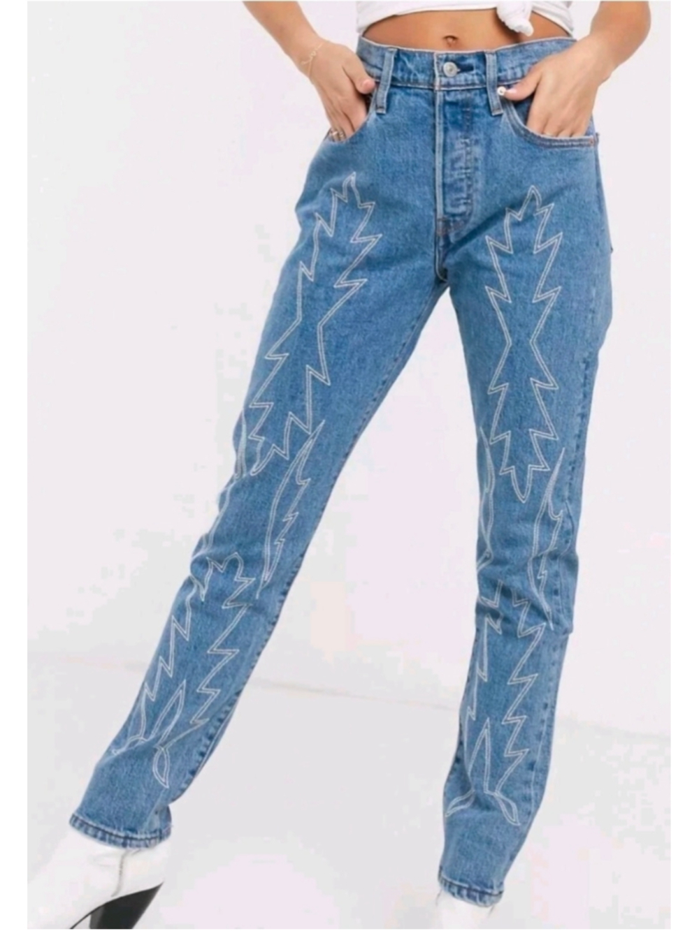 Levi's Premium 501 Skinny Western Embroidered Jeans Del Norte NWT 28x28